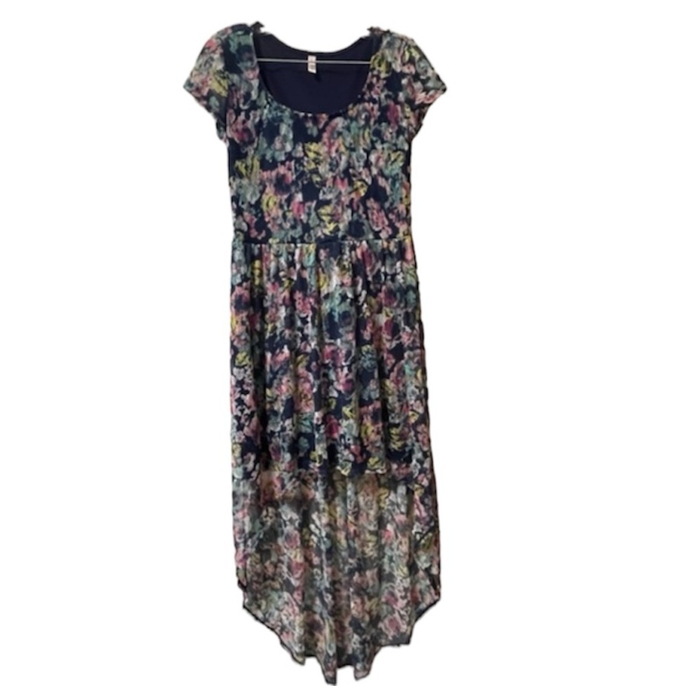 XHILARATION Women’s asymmetric Dress Multi Floral Print Lace Size Medium - Picture 2 of 7